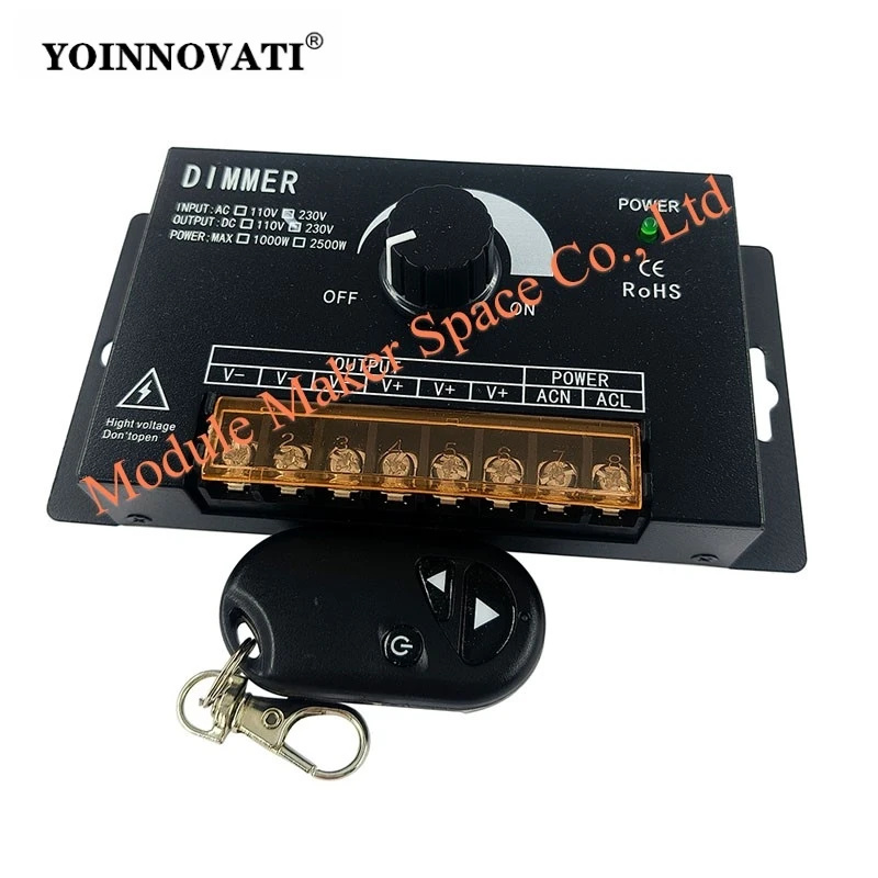 2500W 220V RF3K Dimmer Switch Single Channel, LED Dimmer with Remote Control and Manual Rotary for Monochrome Lighting