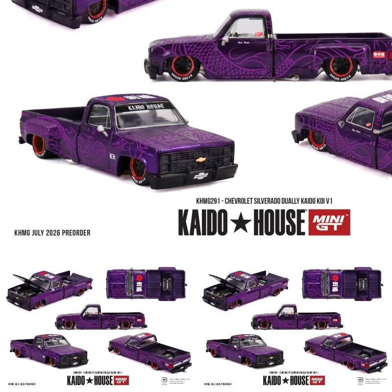 Kaido House & MINIGT 1:64 Chevrolet Silverado pickup truck, die-cast alloy model, boys' toy, adult collectible, holiday gift.