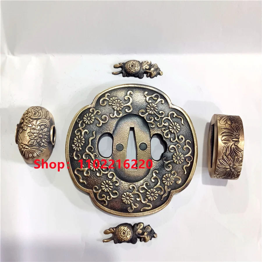 

Wonderful Copper Soild Brass Handguard Tsuba Guard Fuchi Kashira Menuki For Real Japanese Japan Samurai Katana Sword Fittings