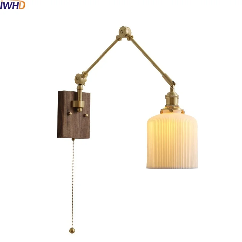 iwhd cobre ceramica luzes led parede puxar cadeia interruptor lampada de cabeceira moderna braco balanco jogos banheiro quarto e sala 01