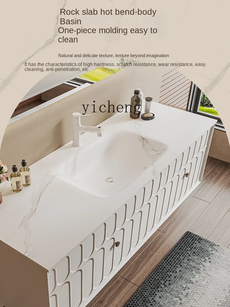 ZF Light Luxury Bathroom Cabinet Stone Plate Ceramic Hot Bending Whole Washbin Bathroom Cabinet Washstand