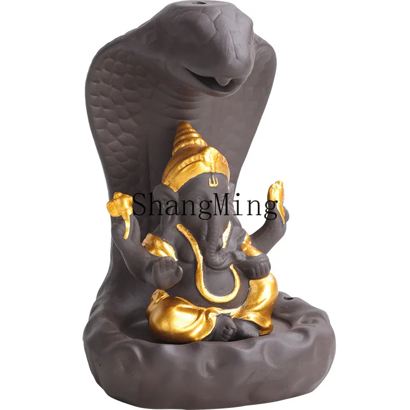 

Керамическая аромалампа PYH из фиолетового песка для дома, с изображением змеи, слона и Ганеши, с эффектом обратного потока дыма