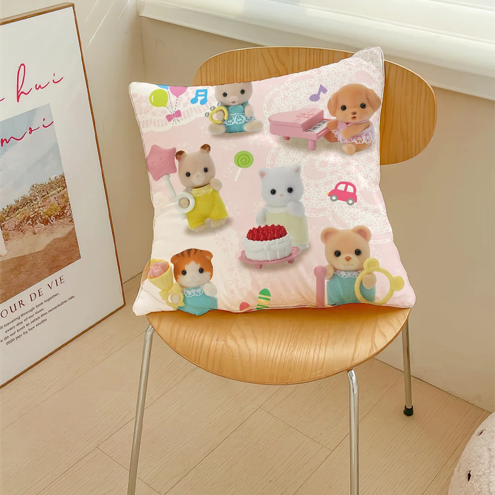 Kawaii S-Sylvanian Dog F-Families Cute Pillow Case Sofa Decorative Home Double-sided Printing Short Plush Cushion Cover