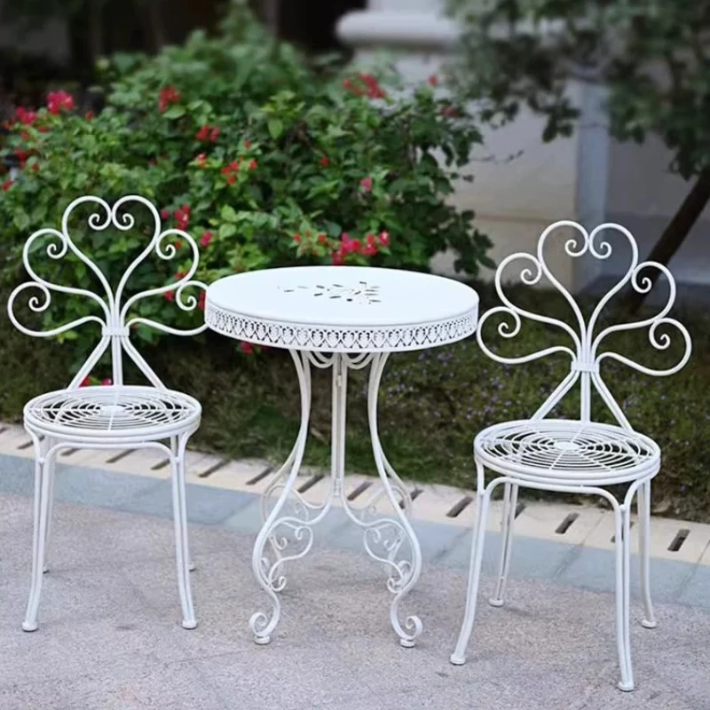 Outdoor Patio Coffee Table Waterproof Iron Chairs for Garden Balcony Space Saving Garden Furniture Rustic Metal Seating for Yard