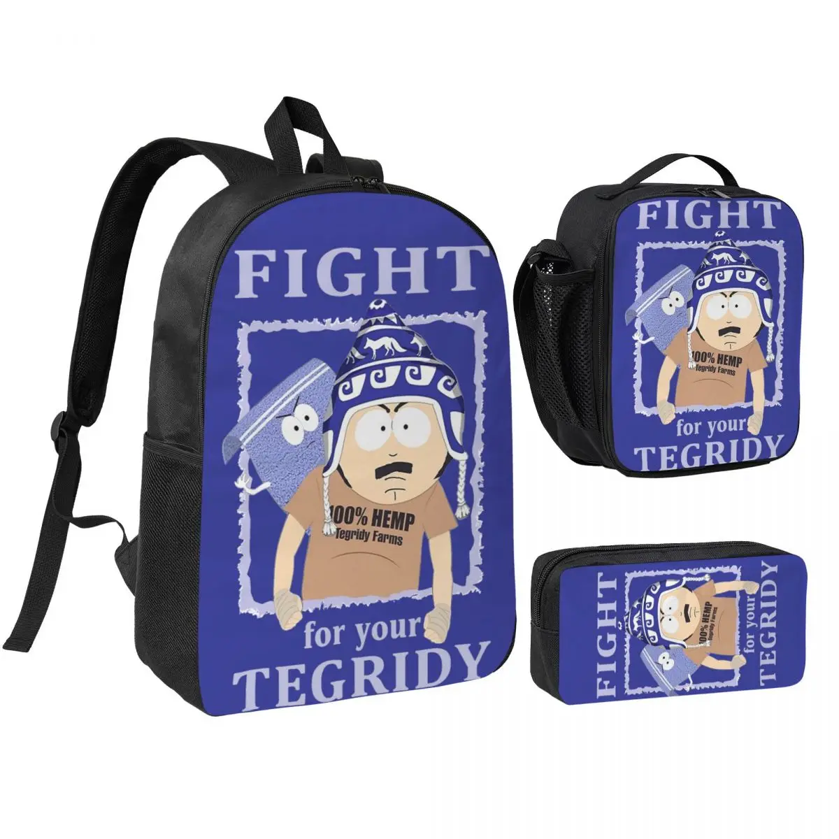 

3pecs/set SouthsPark Fight For Your Tegridy Рюкзак для студентов колледжа Сумка на плечо Сумка для обеда Пенал
