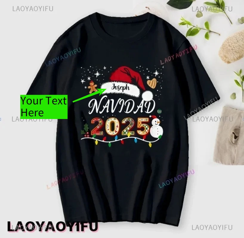 Customized 2025 Christmas T Shirt Fashion Pure Cotton Tees Customization Your Desired 2026 Photo Men Woman Casual Tees