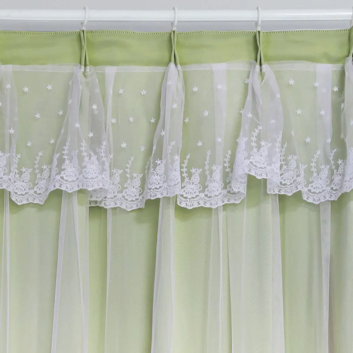 2PCS Solid Mint Green Double Layer Hook Pleated Curtains, Elegant Fresh Nordic Style, Washable Privacy Dustproof Window Cover fo
