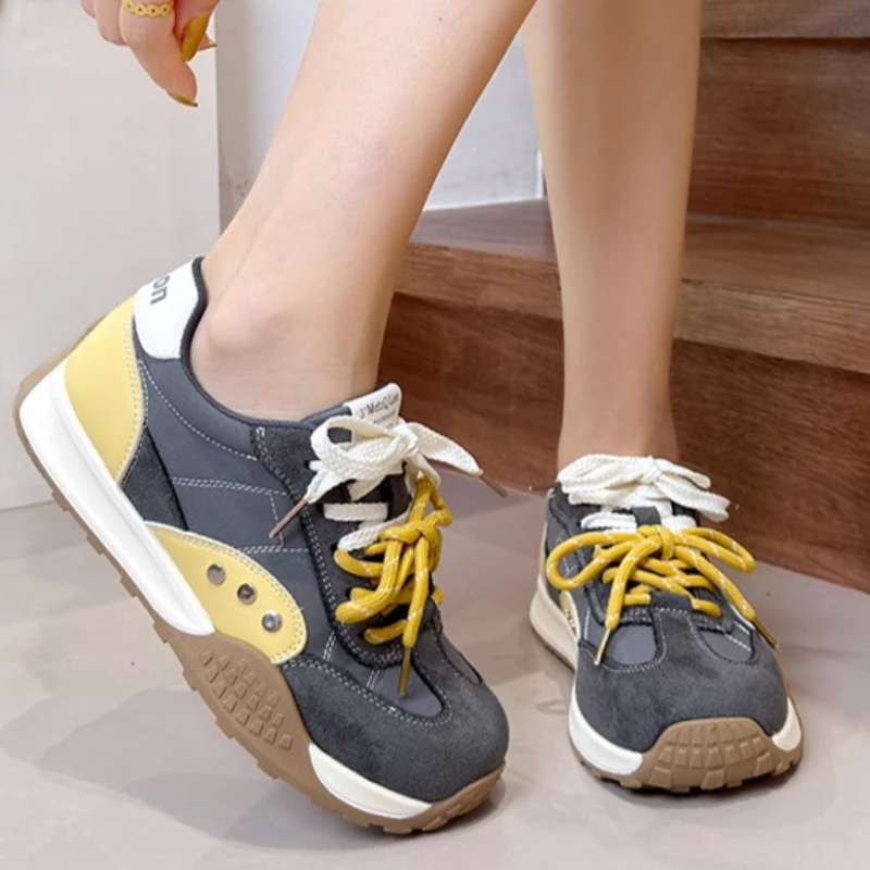New Spring and Autumn Women's Comfortable Vintage Color Blocking Sneakers Women Fashion Casual Shallow Mouth Vulcanized Shoes