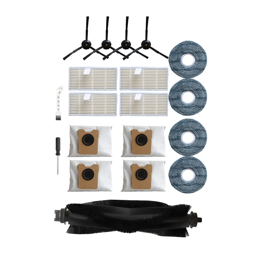 

Комплект аксессуаров для робота-пылесоса Eufy Omni C20, 19 предметов: основная щетка, боковые щетки, HEPA-фильтр, мешки для пыли, инструменты для уборки, сменные детали