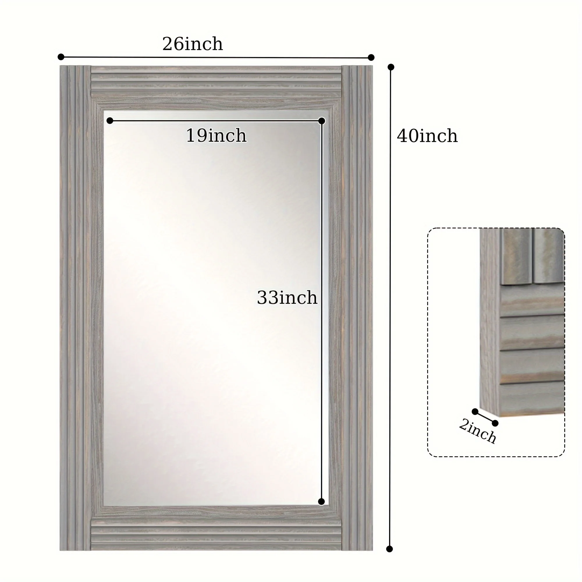 Solid Wood Frame Flat Bathroom Mirror - Middel