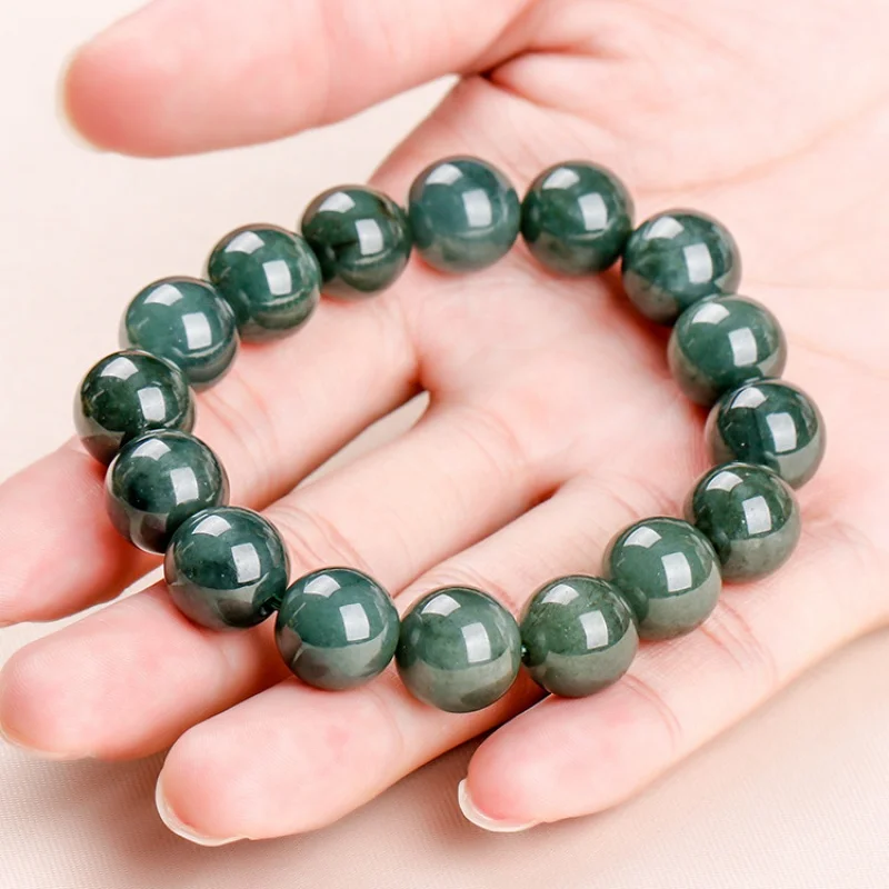 

Wholesale Natural a Oil Green Men's and Women's round Beads Single-Wrap Bracelet Jade Bead