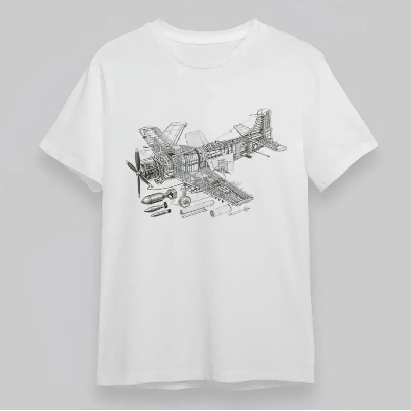 Men'S Trend Classic T Shirt Technical Aircraft Line Art White Tops