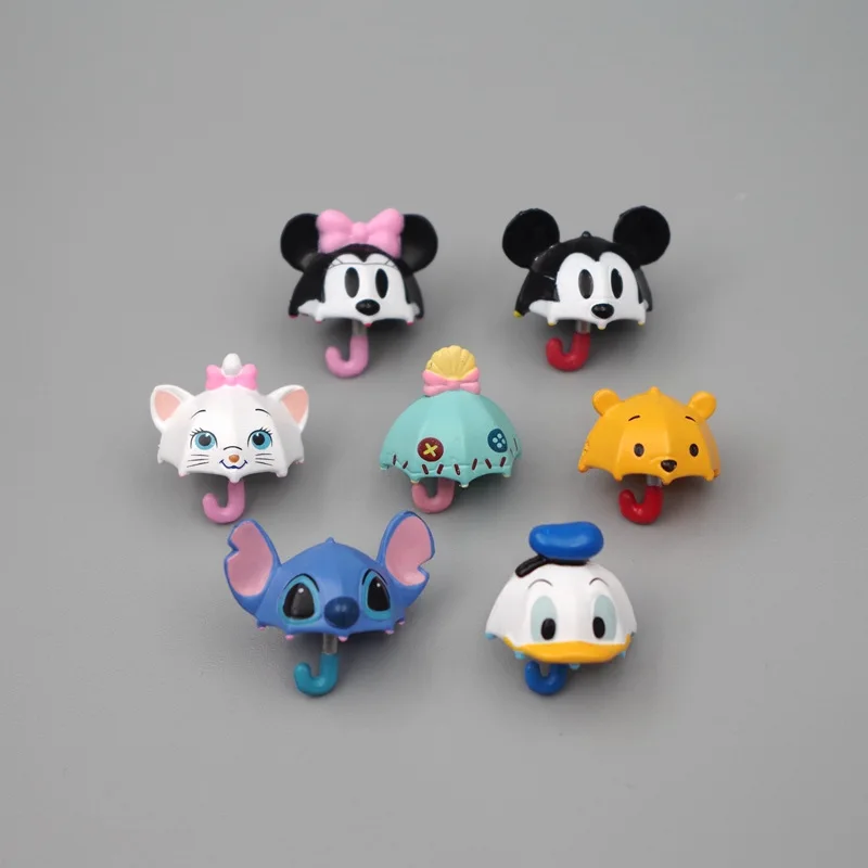 7pcs Disney Anime Mickey Minnie Donald Stitch Scrump Pooh Bear Model Gift Toys Umbrella Miniature Decoration DIY Accessories