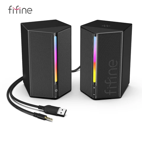 Caixa de som para jogos FIFINE com som surround estéreo, alto-falante USB RGB com controle de vol para PC, Lattop, PS4/5, TV-Ampligame A20