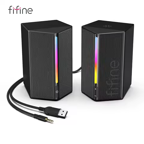 Caixa de som para jogos FIFINE com som surround estéreo, alto-falante USB RGB com controle de vol para PC, Lattop, PS4/5, TV-Ampligame A20