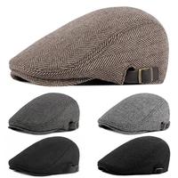 Exquisite Beret Cap British Style Breathable Men Plaid Flat Newsboy Hat  Lightweight Painter Hat for Outdoor