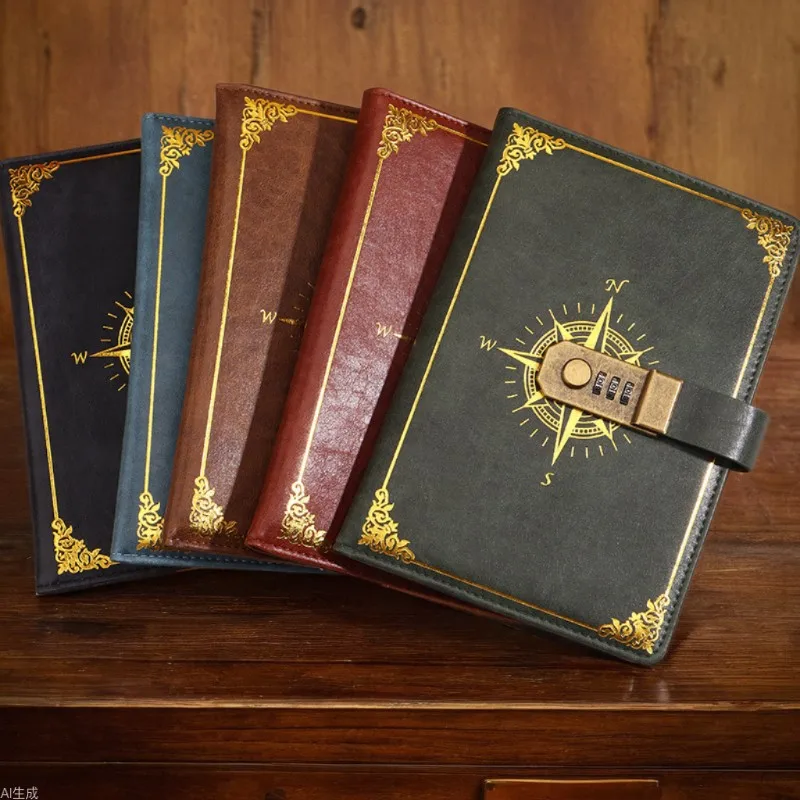 Lockable Diary with Password, A5 Thick Hardcover Journal, 100 Sheets Lined Inner Pages, Secure Combination Lock Notebook