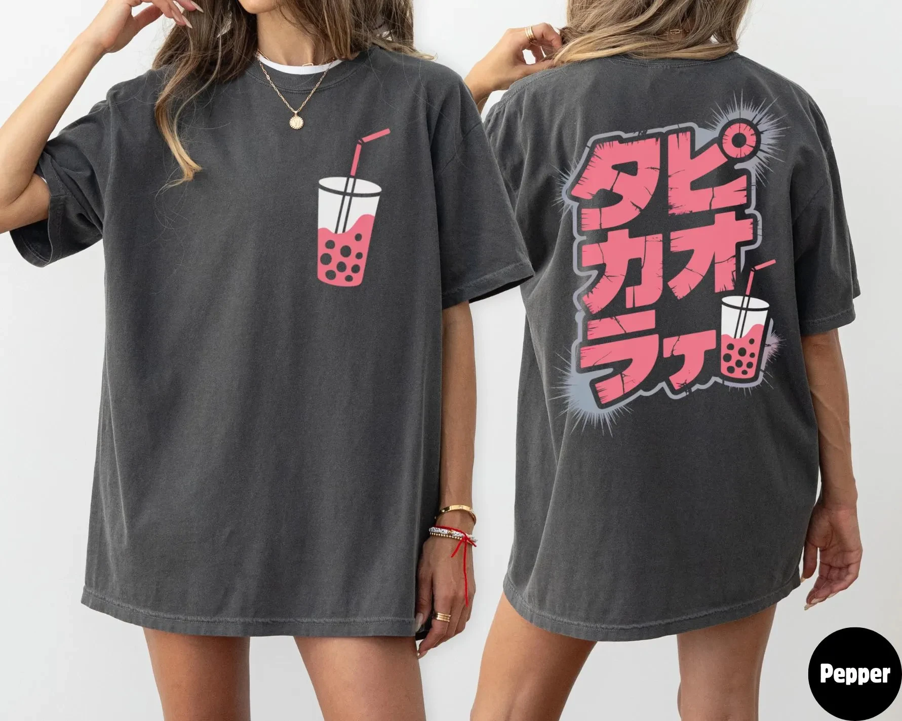 

Plus Size Summer Women's Bubble Milk Tea Pattern T-Shirt Cotton Breathable Stylish Versatile Street Style Oversized