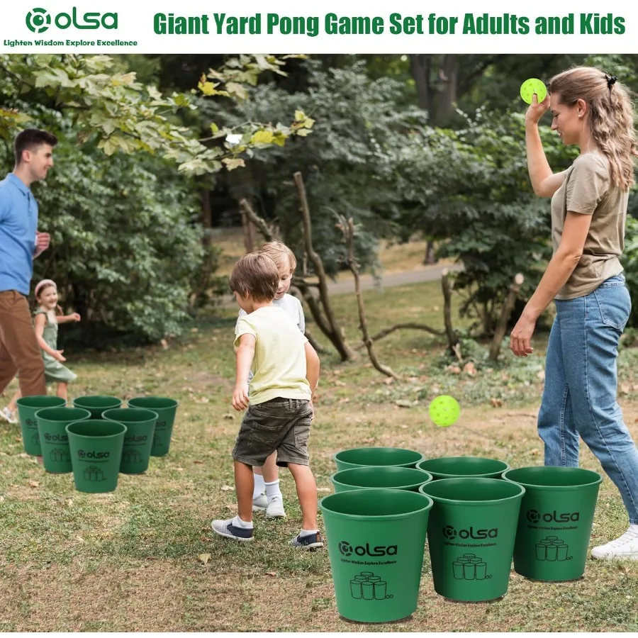 Juegos al aire libre de Pong de patio, juego gigante de Pong con 12 cubos, pelotas, bolsa de transporte de fuerza para patio trasero, playa, parque de césped Ca