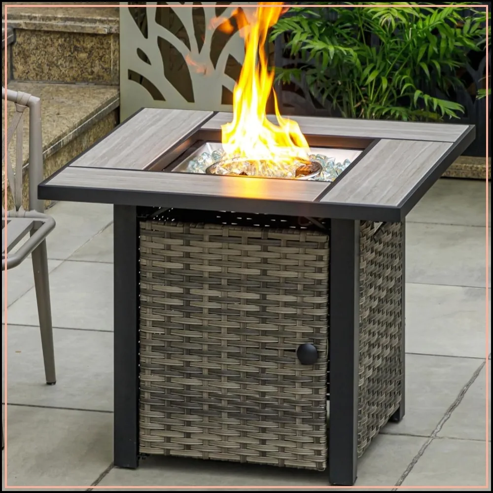 OutVue 30 Inch Propane Fire Pit Table with Real Ceramic Tabletop for Outdoor Patio