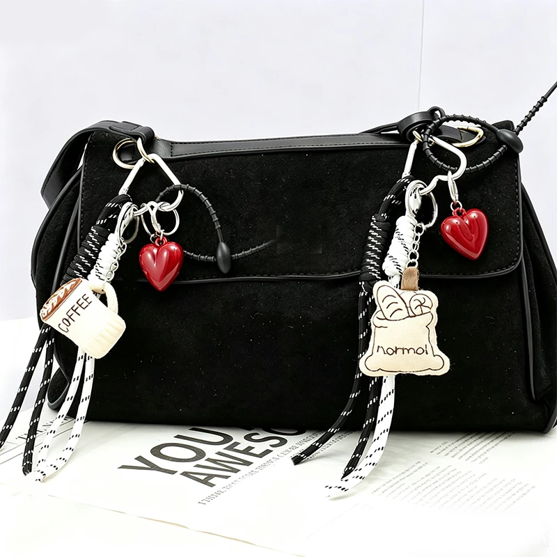 Creative Cartoon Coffee Cup Camera Bag Charm DIY Hanging Rope Fashionable Bag Accessory Red Heart Pendant