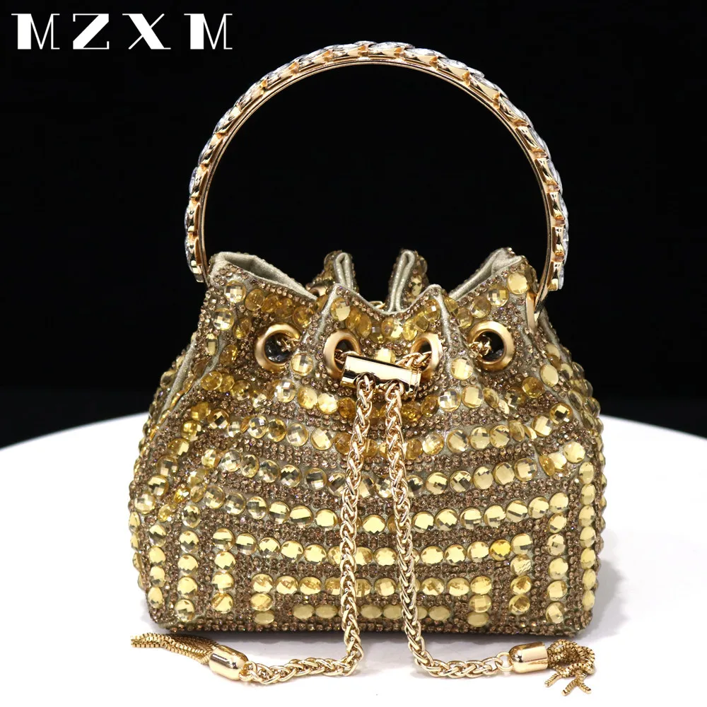 Women\'s Crystal Bucket Bag Silver color Water Diamond Exquisite Women\'s Handbag New 2023 Luxury Shoulder Bag