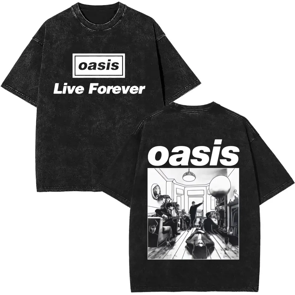 

Washed Vintage Rock Band O-Oasis Definitely Maybe T Shirt Men Women Hip Hop Oversized Tshirt Men's Casual Cotton Retro T-shirts