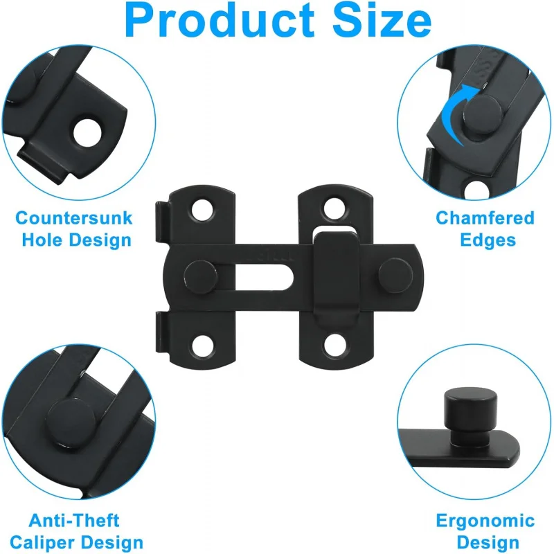 2 แพ็ค Flip Lock, 2.76*1.99 Barn ประตู, สีดําเลื่อนฮาร์ดแวร์ประตูสลัก, Bi-fold ประตู