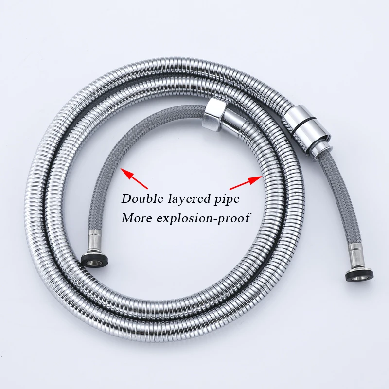 Shower Hose Chrome Shower Pipe Silicon Tube 1.5M Stainless steel braided explosion proof Shower Hose