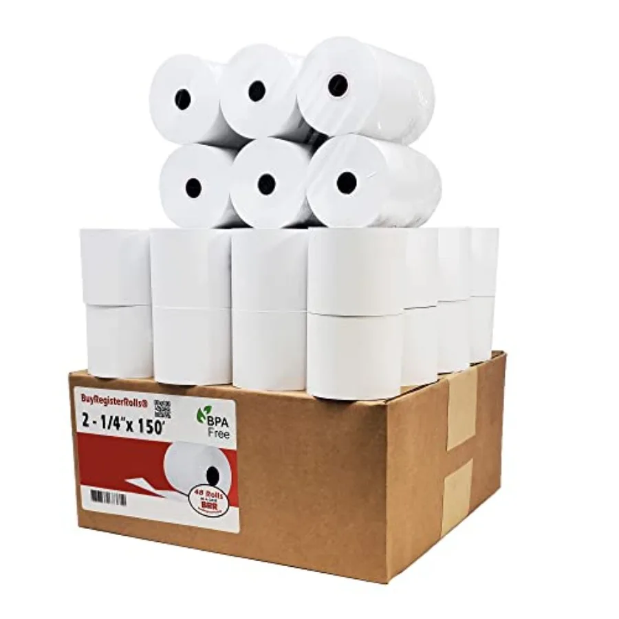 

Рулоны бумаги для калькулятора 2 1/4 дюйма x 150 футов, 50 рулонов, 55 г/м², 2,25 дюйма x 150 футов, лента для счетоводительского аппарата, однослойная бумага для чеков для El-1750