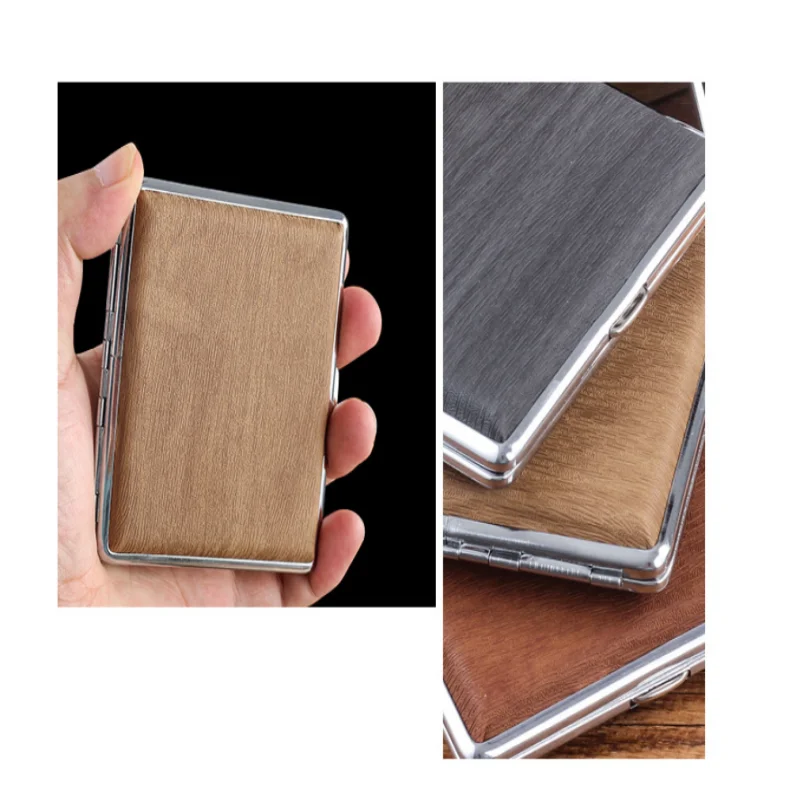20-Pack Men’s Portable Leather Cigarette Box, Creative Personalized Imitation Wood Grain Case for Coarse Smoking Accessories view 5