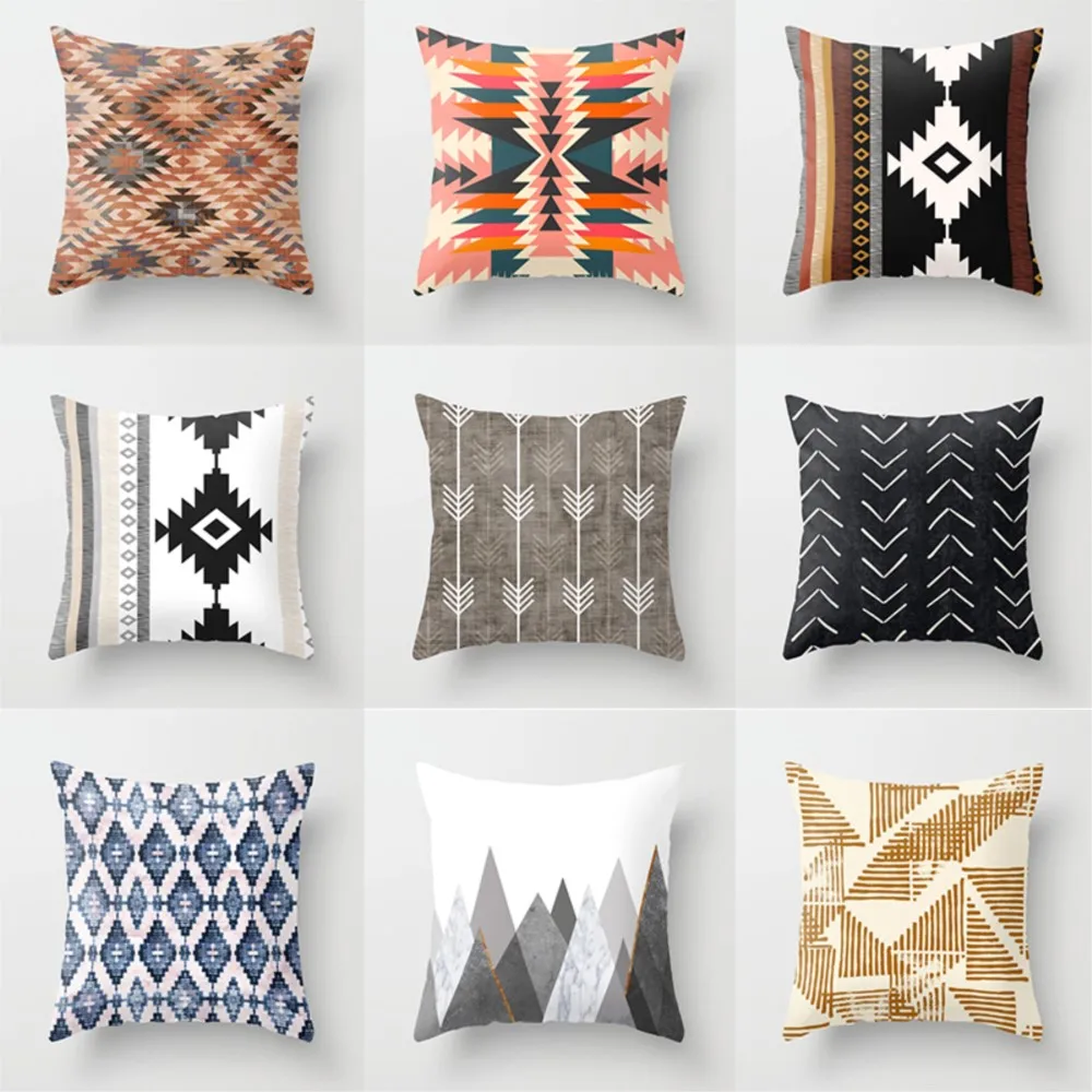 1Pc Bohemia Geometric Patterns Double-sided Printed Throw Pillow Short Plush Suitable Living Room Bedroom Throw Cushion