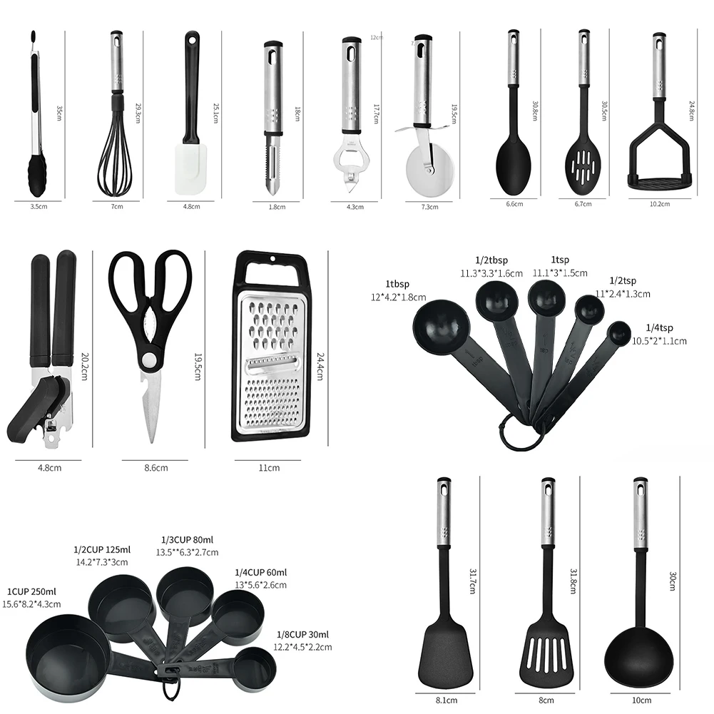 25Pcs Kitchen Utensils Set Heat Resistant Utensils With Anti-Slip Handle Dishwasher Safe Cooking Tools For Nonstick Cookware