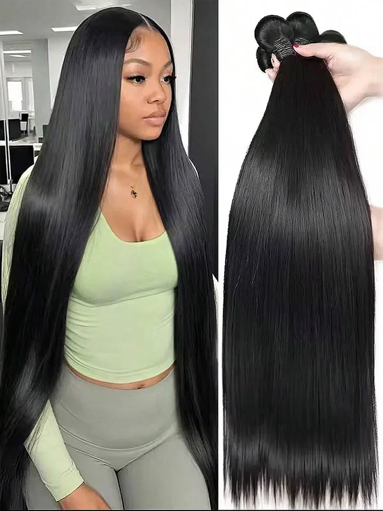 Pacotes longos e retos 12-42 Polegada extensão do cabelo natural cor preta pacotes de cabelo humano para mulheres pacotes preto natural