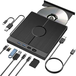 7-in-1 USB 3.0 Type C External CD DVD RW Optical Drive DVD Player Burner Reader Multi-Function Drive For Windows Mac PC Laptop