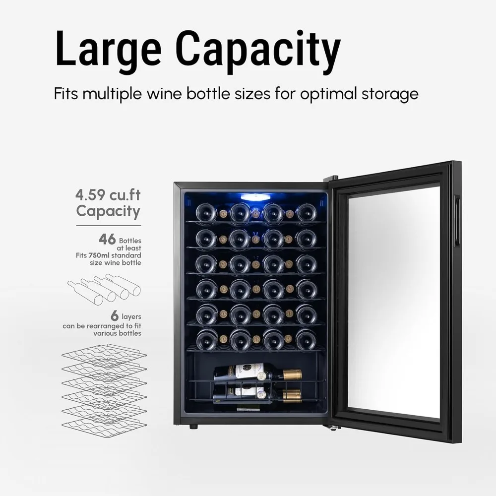 Холодильник для вина — холодильник для вина на 46 бутылок, 38–65 лет ℉   Цифровое управление с двойной стеклянной дверью и светодиодной подсветкой, отдельно стоящим или встроенным