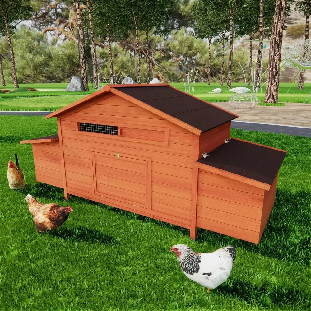 

70" large wooden chicken coop for 4-6 chickens,hen house poultry pet hutch cage with 2 side nesting boxes,2 free-range doors and
