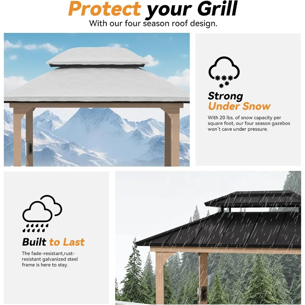 6' X 8',  Shelves and Paper Towel Holder, Grill Canopy with Galvanized Steel Roof, Grill Gazebo with Charging Ports for Patio