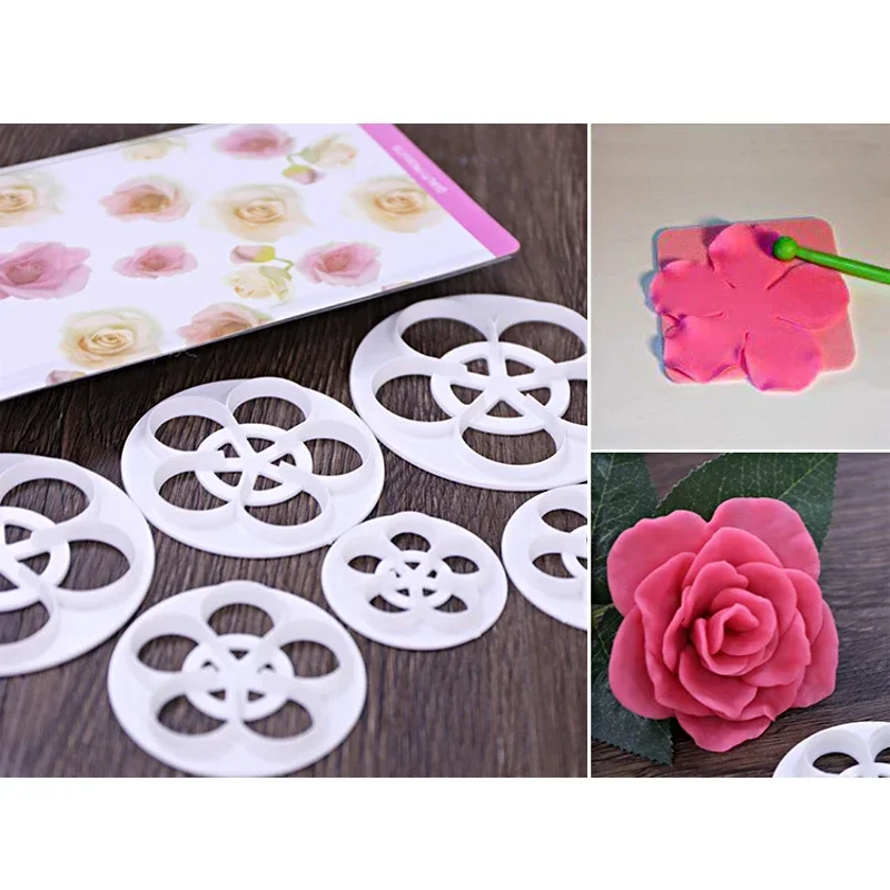 1set/6Pcs Rose Flower Petal Shape Plungers Cutters Decorating Tools For Cake Sugarcraft Fondant Cookies Confectionery Tools