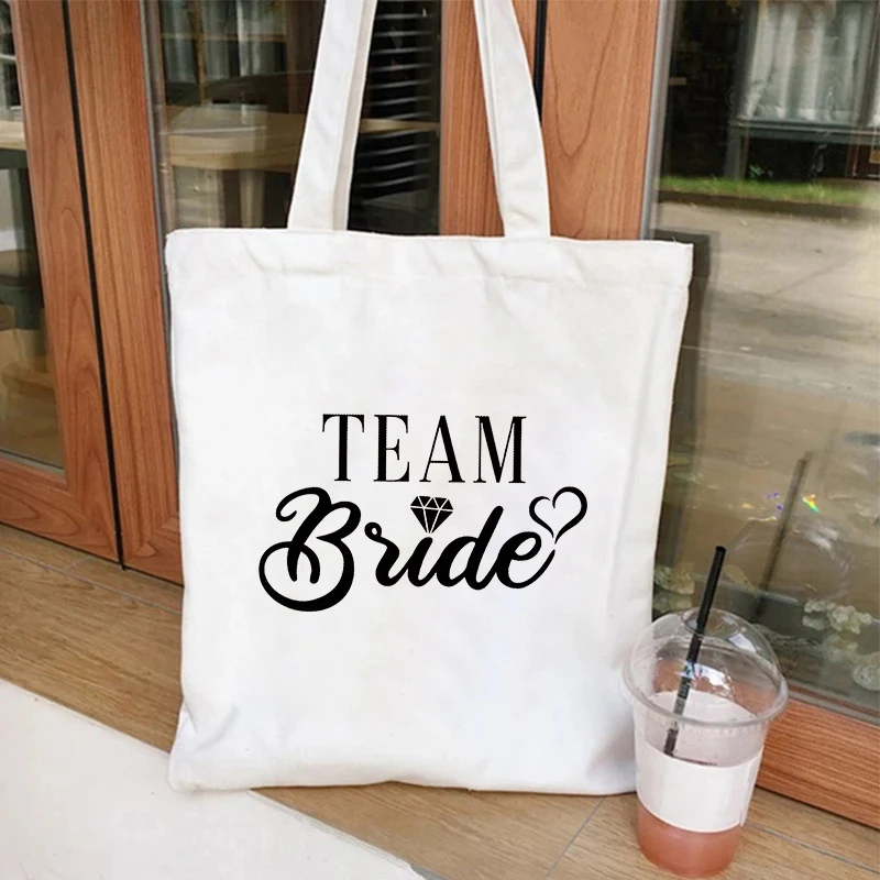 Team Bride Squad Tote Bags Women Bachelorette Single Farewell Party Canvas Shopping Bag Girl Bridal Shower Wedding Shoulder Bags