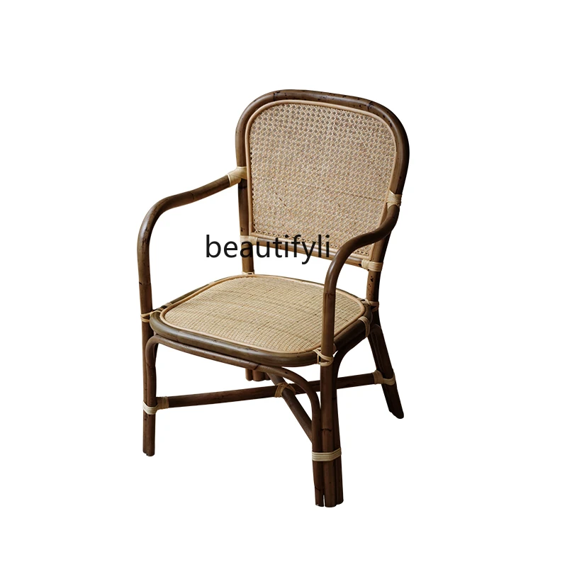 Nordic Handmade Vine Woven Dining Chair Single Backrest Armchair Home Balcony Leisure Rattan Chair Study Chair