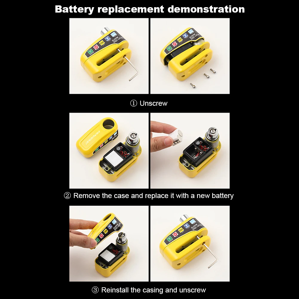 Motorcycle Alarm Wheel Disk Brake Lock Anti Theft Motorcycle Alarm Brake Rotor Padlock Aluminum Alloy for Bicycle Motor Scooter