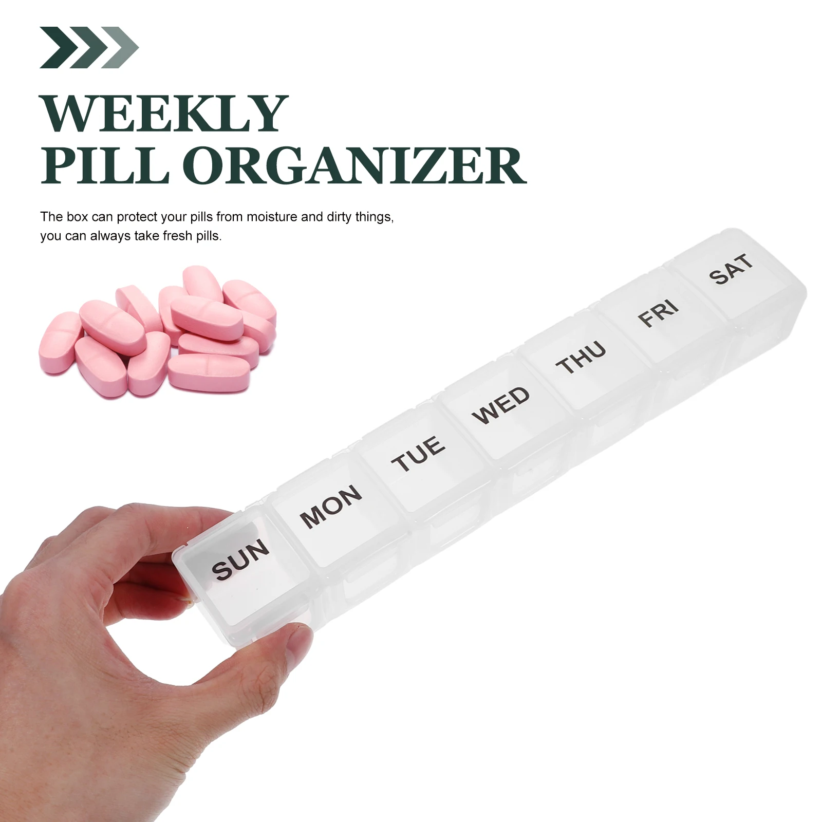 

Portable Weekly Pill Organizer Food Grade Multi-Compartment Medicine Case Airtight Travel Dispenser Small Medicine Holder