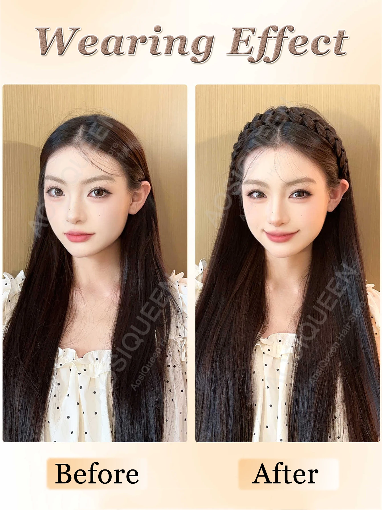 Synthetic Fishbone Braid Wig Headband Magnetic Attraction Design Fluffy Fishbone Synthetic Braids Hair Extensions Elastic Headba