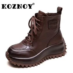 Koznoy 5cm naturalna krowa oryginalne skórzane mokasyny jesień motocykl wiosna komin moda damska botki botki buty damskie buty