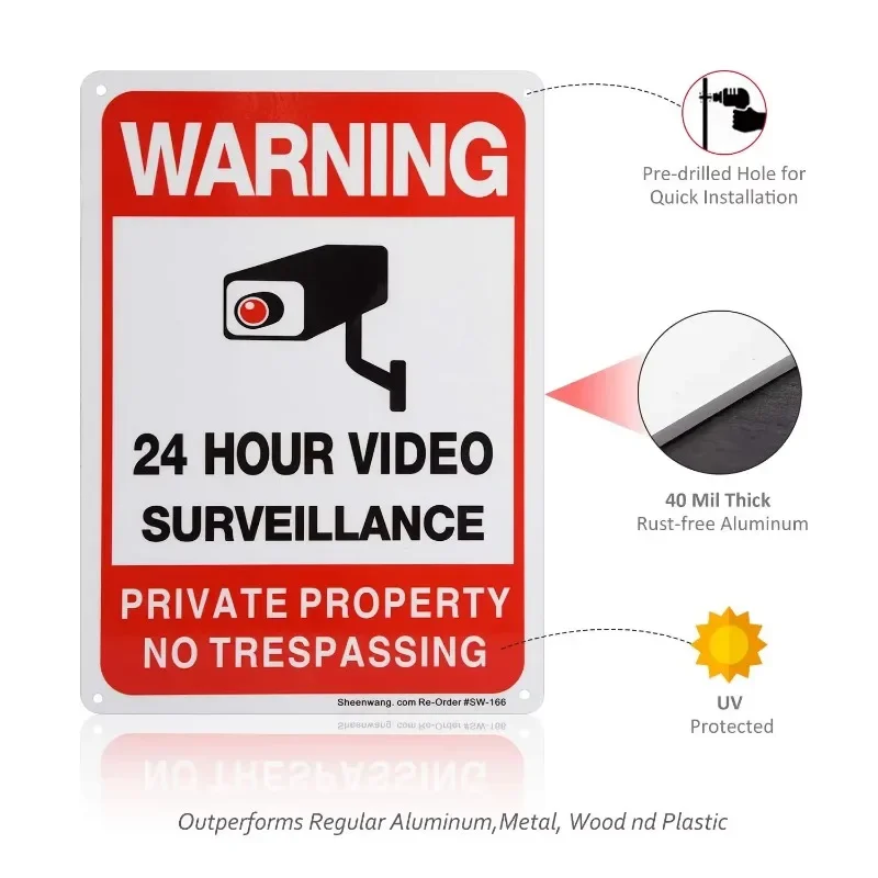 Outdoor Private Property Sign - 24/7 CCTV Surveillance Warning - No Trespassing Security Alert with Camera Monitoring