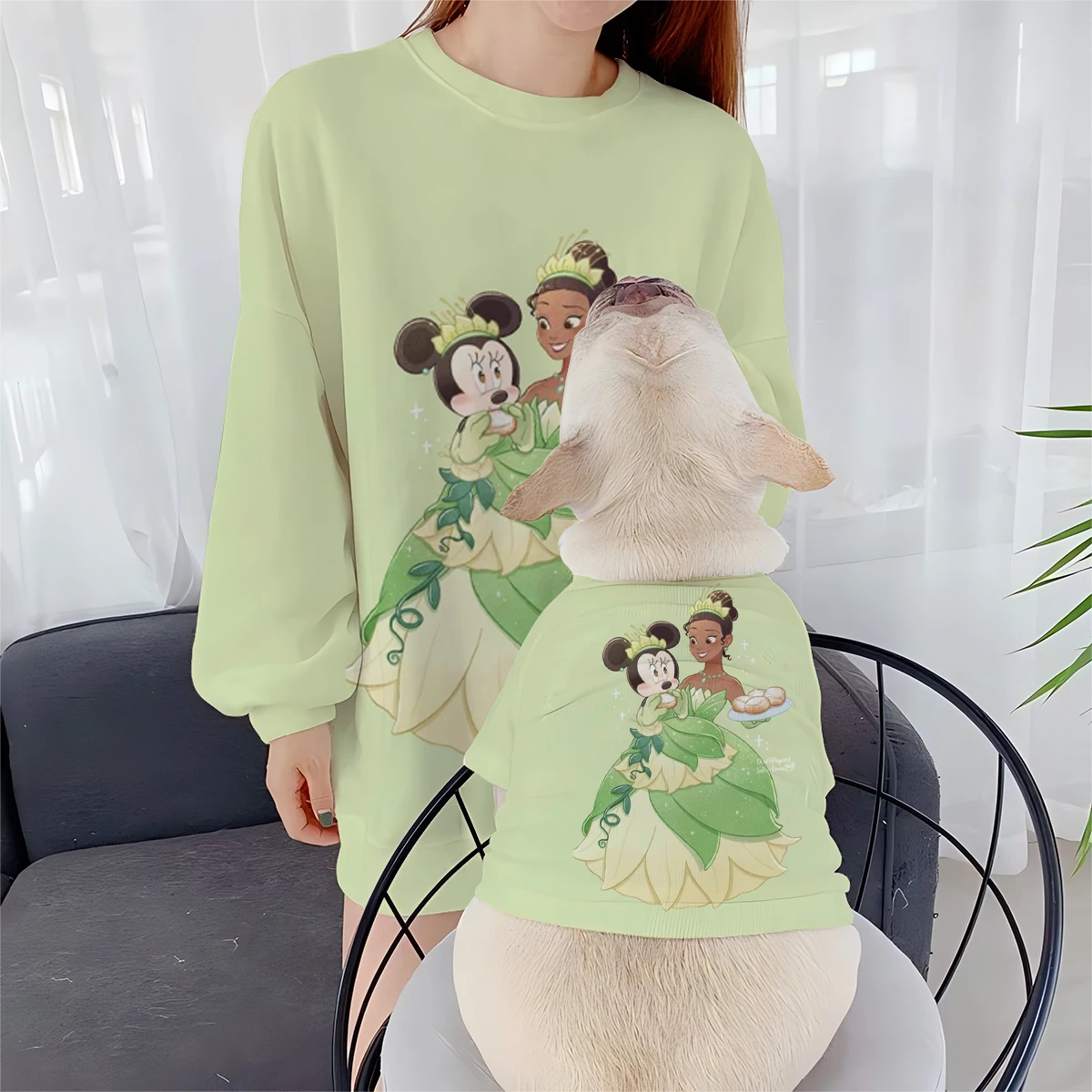 New Pet Clothes Dog Clothes Parent-child Clothes Autumn and Winter Women's Pullover Disney Princess Tiana Print