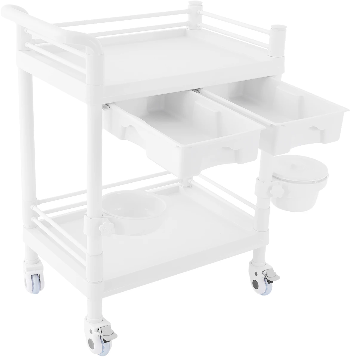 Carrello mobile Carrello da laboratorio con 2 ripiani, 2 cassetti e 4 ruote per fornitori sanitari, infermieri, casa privata