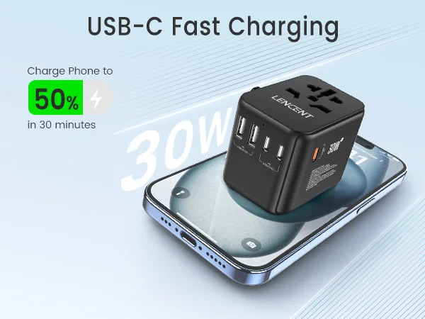 LENCENT 65W/45W/30W GaN Universal Travel Adapter with USB-A and Type C Fast Charging Power Adapter EU/UK/USA/AUS Plug for Travel