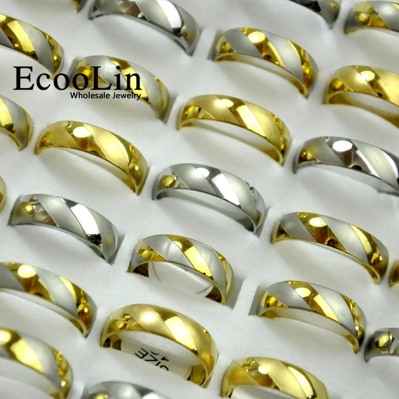 20Pcs Fashion Never Fade Silver Gold Twill Slant Stripes Stainless Steel Ring For Men Women Jewelry Wholesale LR4018